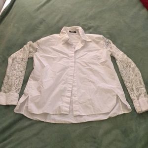 Long sleeve button down lace sleeve and collar